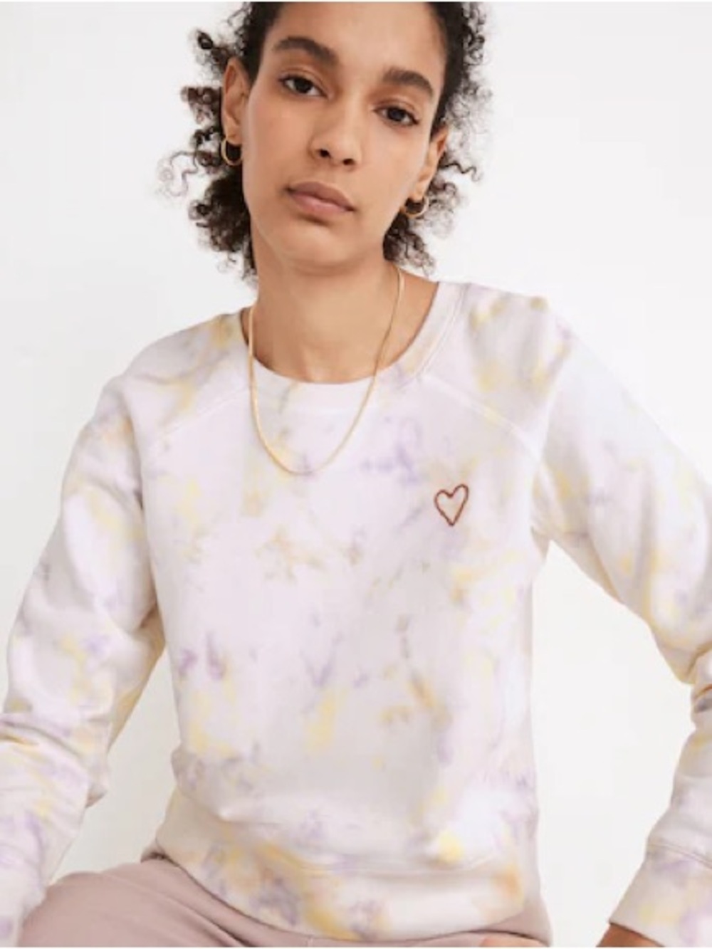 Madewell White Tie-Dye Crewneck Sweatshirt with Pastel Yellow & Lavender